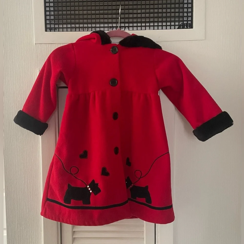 Pete’s Partner Girls Scottish Terrier Red Coat With Faux Black Fur Trim Size 4​